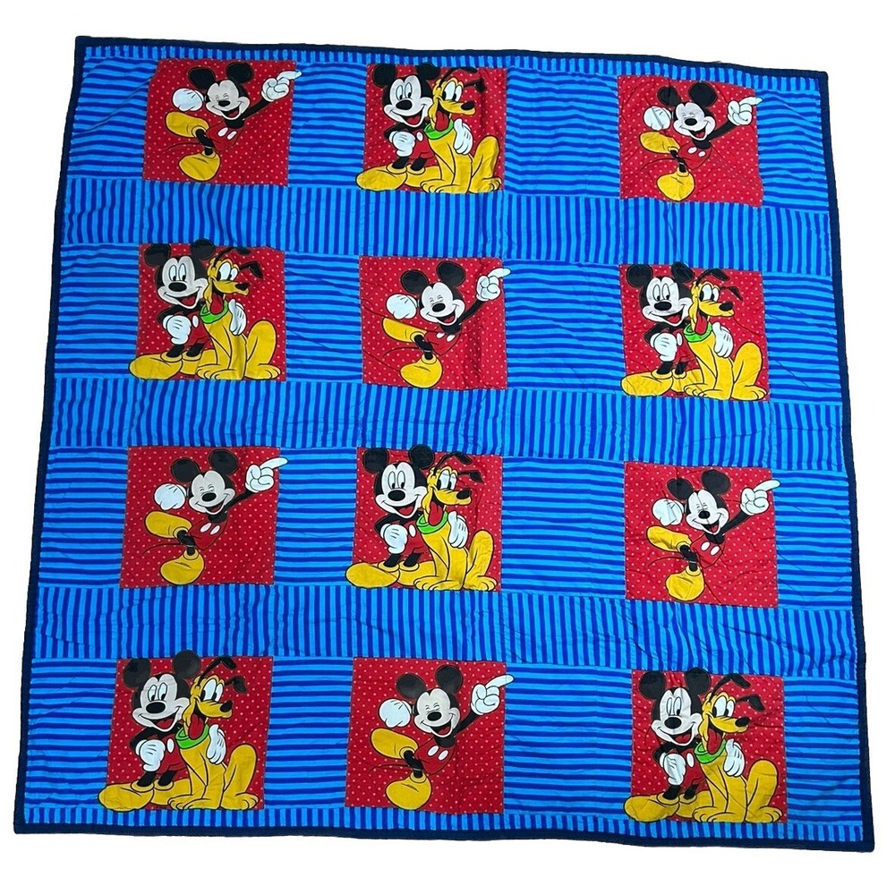 Disney Mickey Mouse Cotton Sewn Blanket 65.5" X 65" Pluto Vintage 90s Y2K